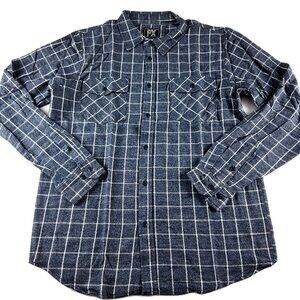 PX Clothing Button Front Long Sleeve Flannel Shirt Men's Size Large Navy White